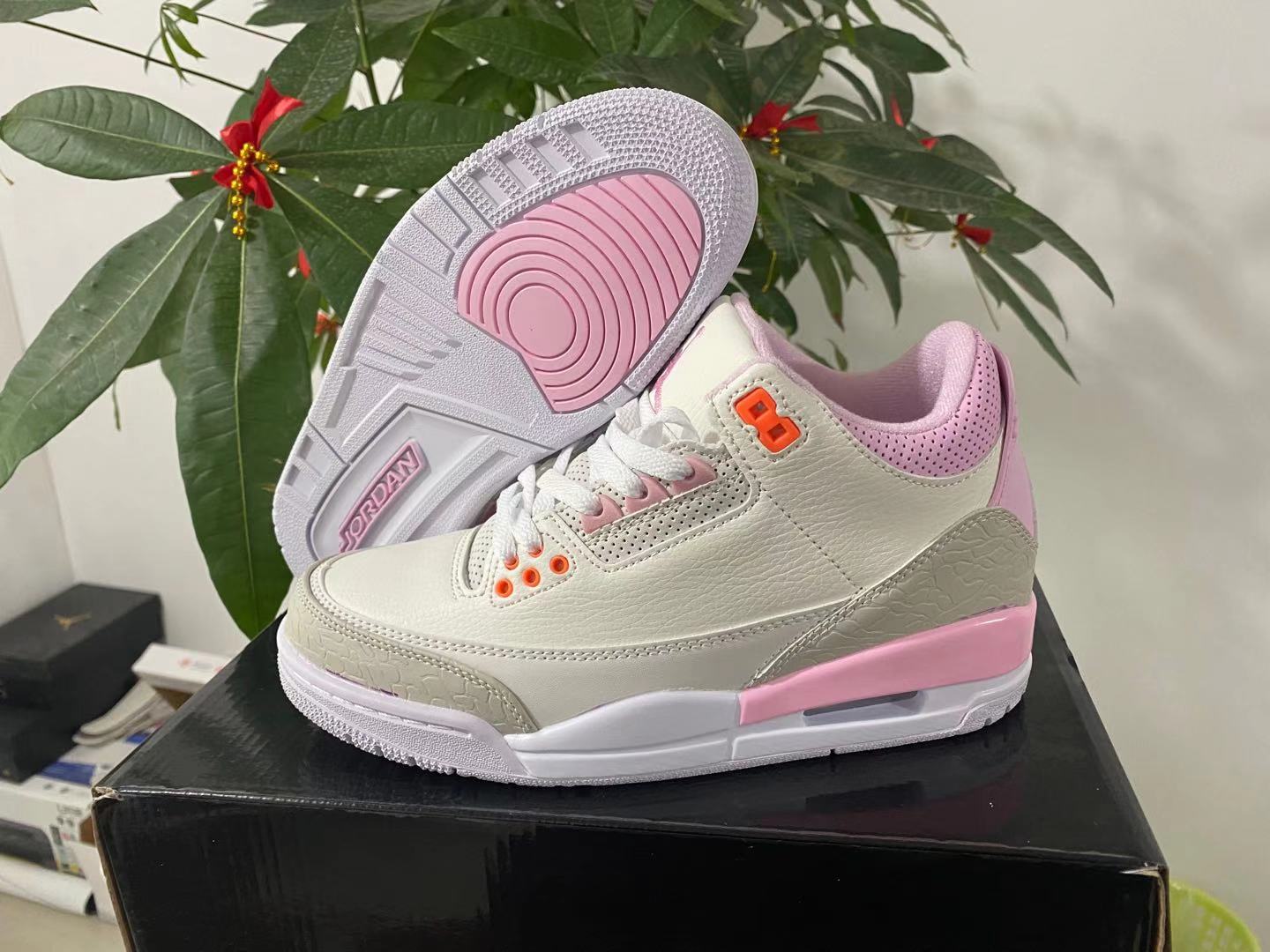 New Air Jordan 3 Retro White Pink Cement Shoes - Click Image to Close